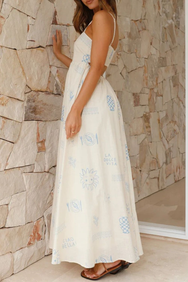 Hazel Blues® |  Cutout Back Printed Square Neck Maxi Dress