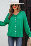Hazel Blues® |  Bright Green Solid Color Knit Button Drop Shoulder Sweater Cardigan