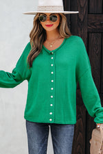 Hazel Blues® |  Bright Green Solid Color Knit Button Drop Shoulder Sweater Cardigan