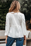 Hazel Blues® |  White Flower Lace-up V Neck Babydoll Blouse