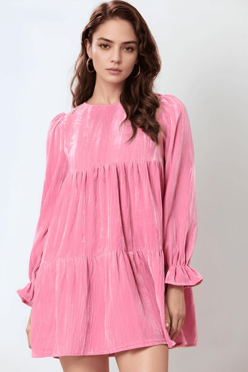 flounce sleeve mini dress SHIRRED FLOUNCE SLEEVE MINI DRESS White / LARGE