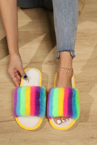 Hazel Blues® |  Color Block Open Toe Faux Fur PVC Slippers