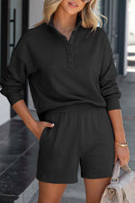 Hazel Blues® |  Black Casual High Neck Henley Top and Short Outfit