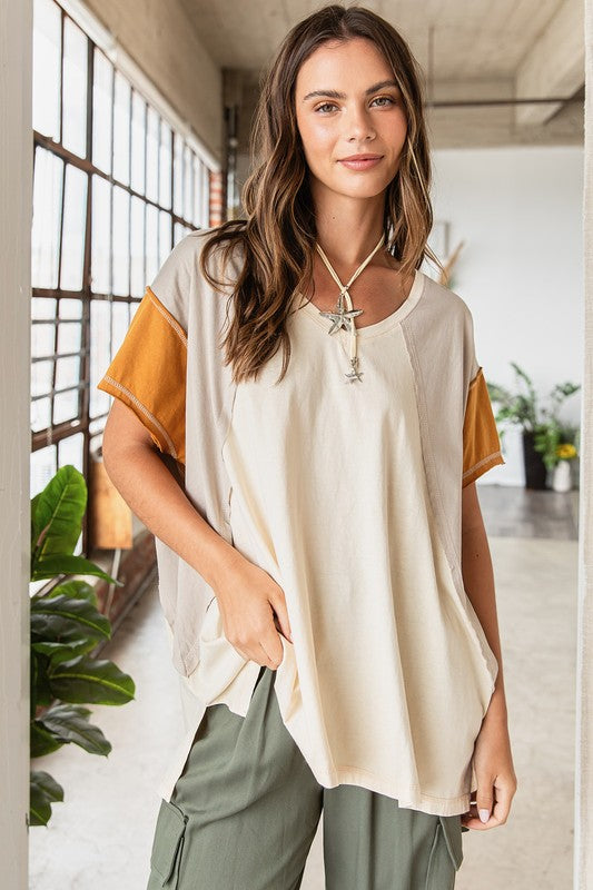 Hazel Blues® | Mittoshop Color Block V-Neck Short Sleeve T-Shirt