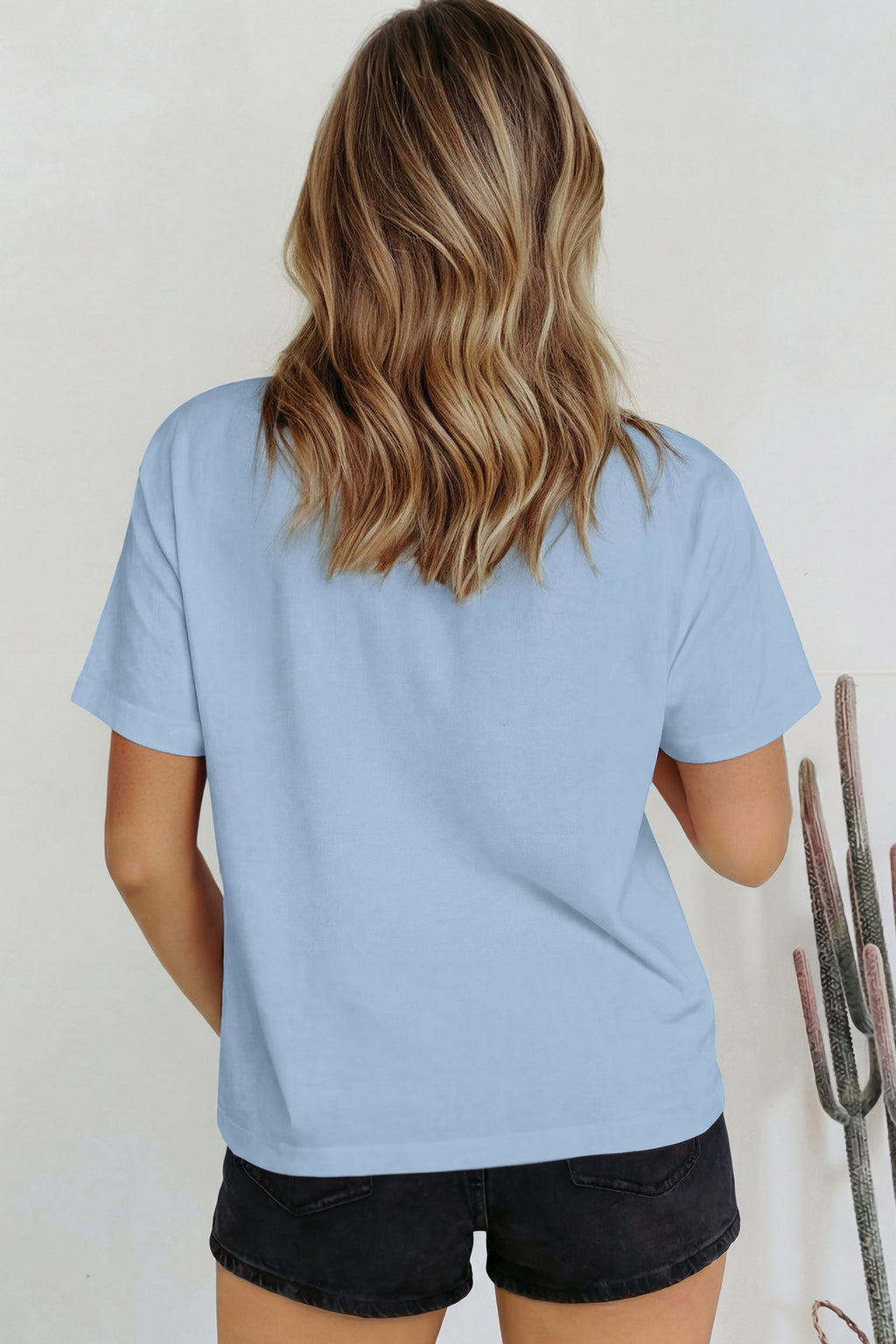 Hazel Skye Blue Solid Color High Neck Oversize Tee