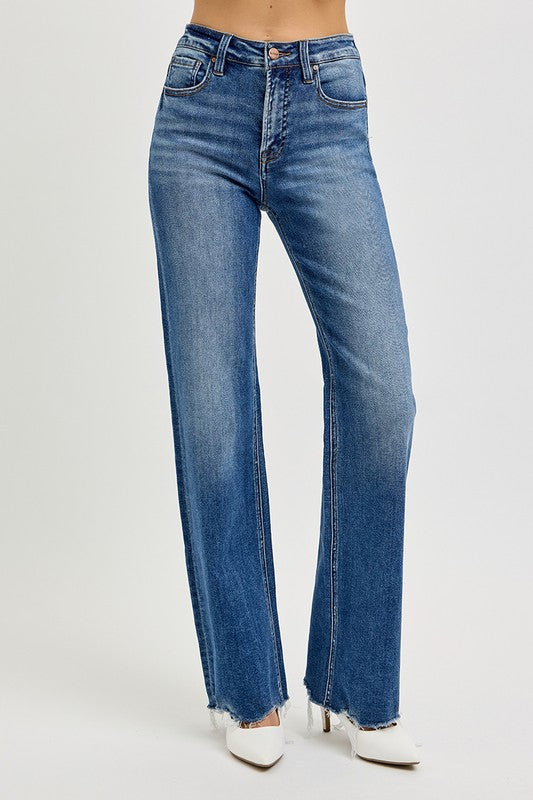 Hazel Blues® |  RISEN Tummy Control High Rise Raw Cut Jeans