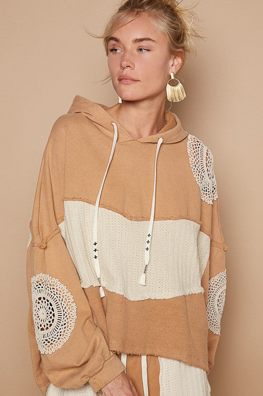 Hazel Blues® |  POL Openwork Contrast Dropped Shoulder Hoodie