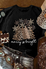 Hazel Blues® |  Black Leopard Christmas Tree Graphic Crew Neck T Shirt