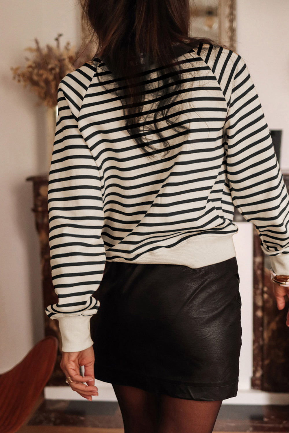 Hazel Blues® |  Decorative Button Striped Long Sleeve Sweatshirt