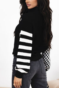 Hazel Blues® |  Striped & Checkered Turtleneck Dropped Shoulder Sweater