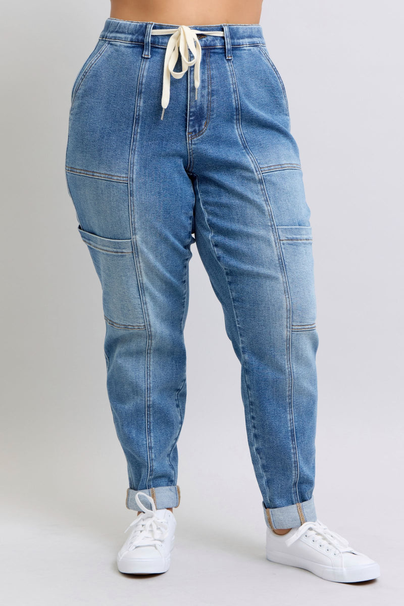 Hazel Blues® |  Clayton High Rise Cuffed Cargo Denim Jogger