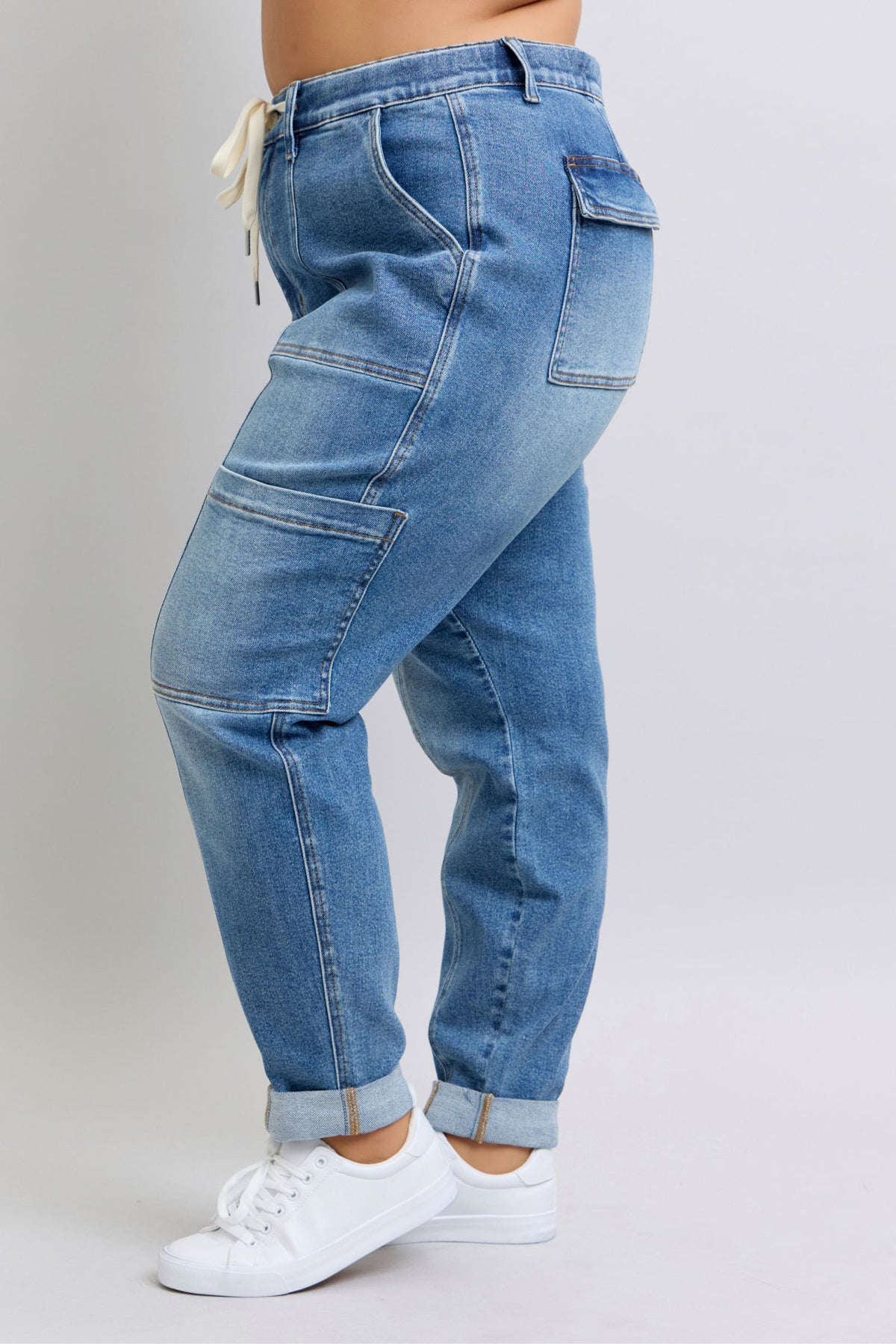 Hazel Blues® |  Clayton High Rise Cuffed Cargo Denim Jogger