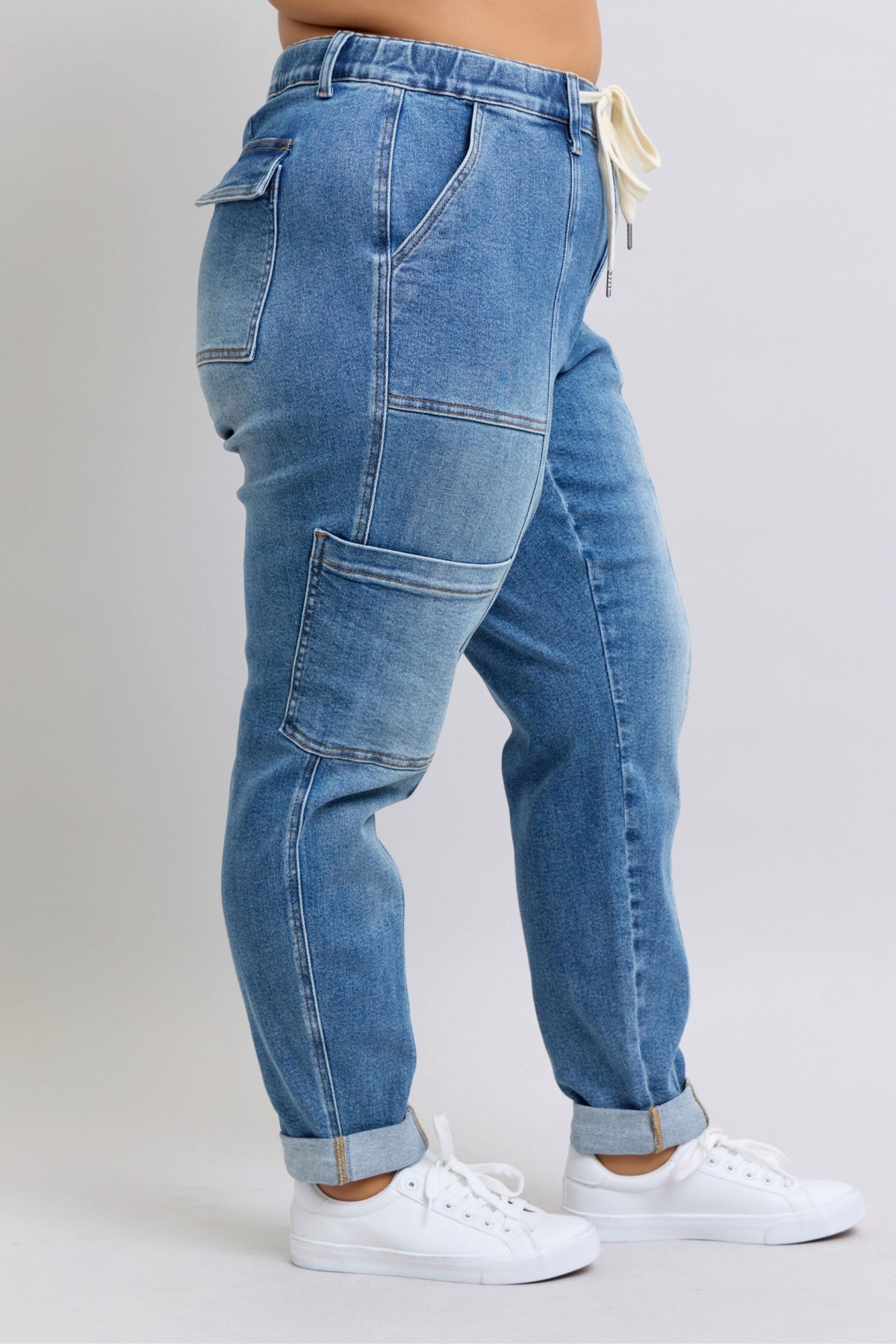 Hazel Blues® |  Clayton High Rise Cuffed Cargo Denim Jogger