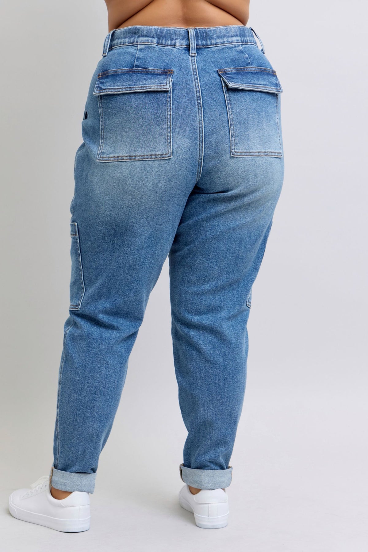 Hazel Blues® |  Clayton High Rise Cuffed Cargo Denim Jogger