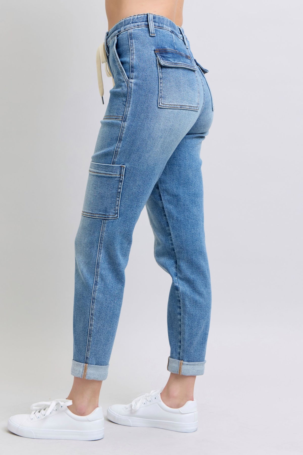 Hazel Blues® |  Clayton High Rise Cuffed Cargo Denim Jogger