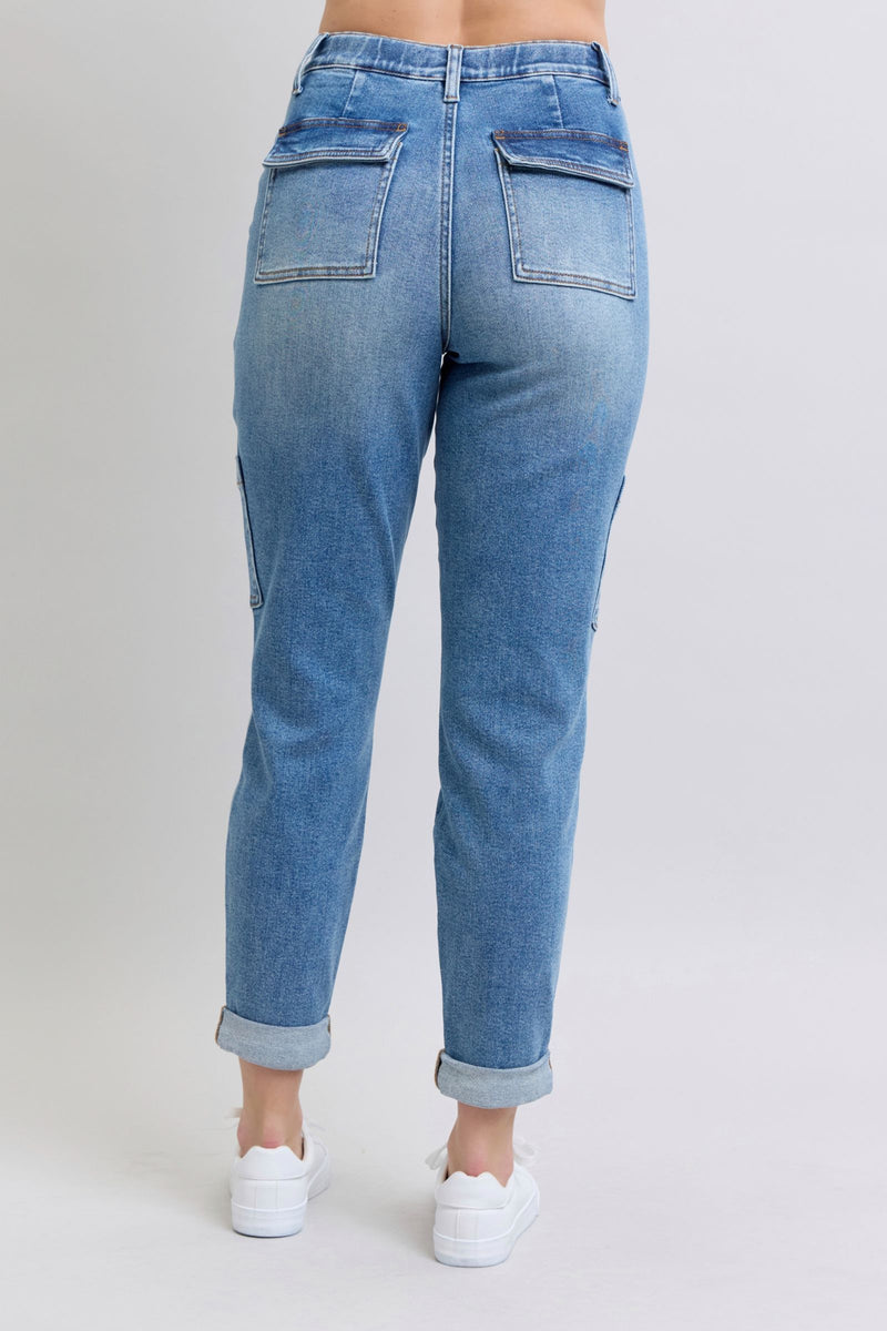 Hazel Blues® |  Clayton High Rise Cuffed Cargo Denim Jogger