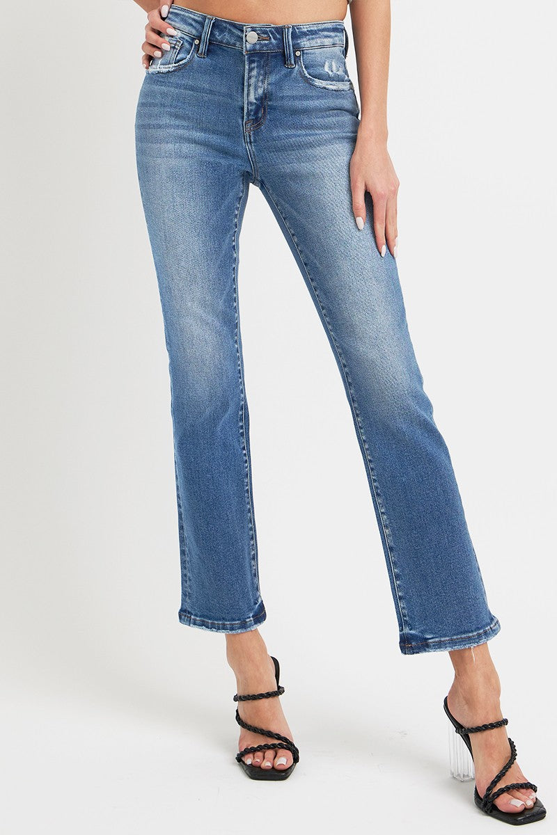 Hazel Blues® |  RISEN Mid Rise Ankle Straight Jeans with Pockets