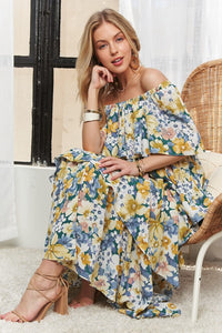 Hazel Blues® |  ADORA Layered Floral Off-Shoulder Short Sleeve Maxi Dress