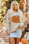 Hazel Blues® |  Khaki Halloween Leopard Pumpkin Graphic Corded Sweatshirt