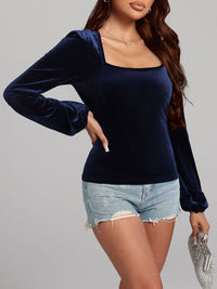 Hazel Blues® |  Square Neck Long Sleeve Velvet Top