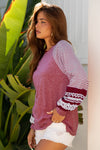 Hazel Blues® |  Black Contrast Print Striped Raglan Long Sleeve Loose Top