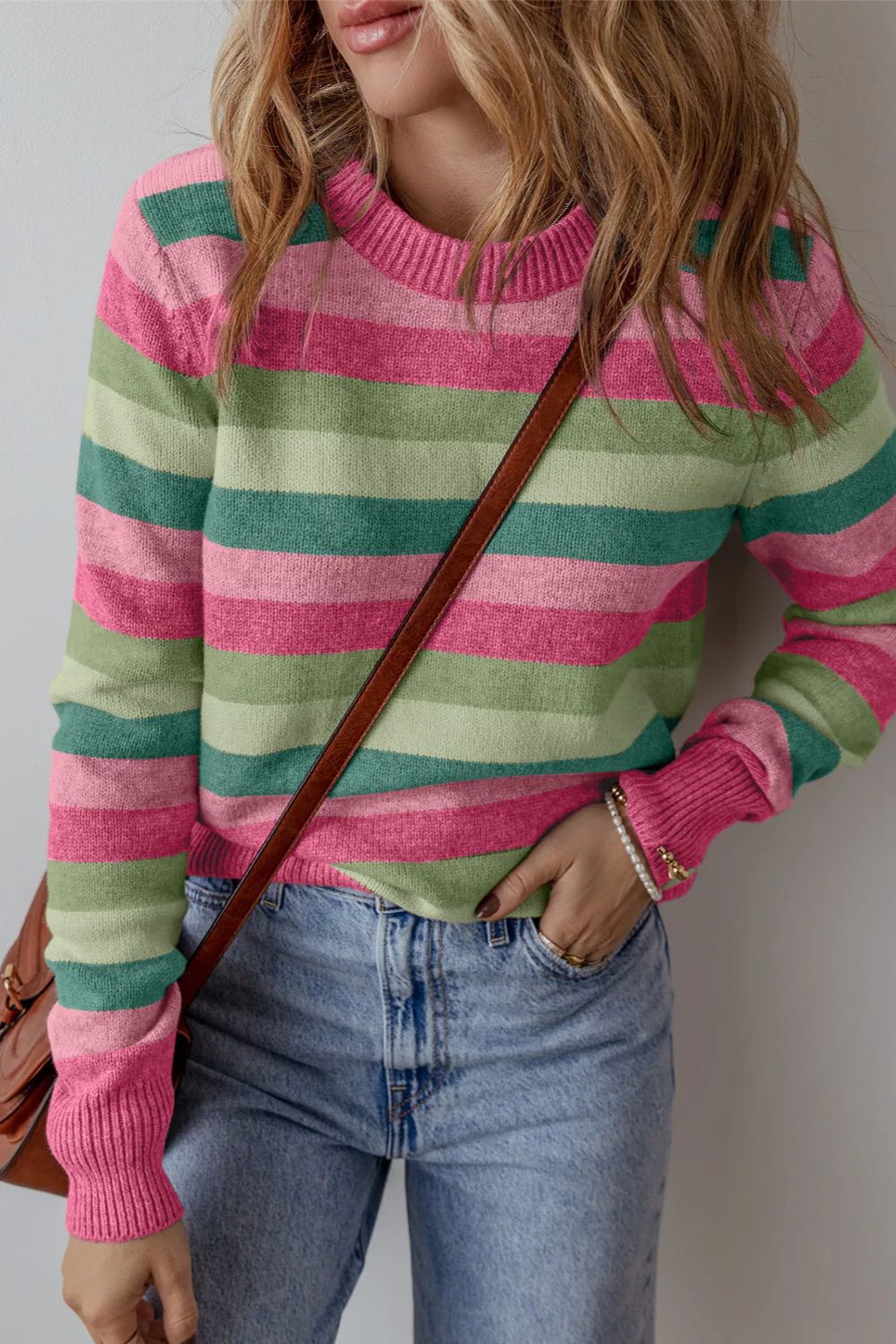 Hazel Blues® |  Striped Round Neck Long Sleeve Sweater