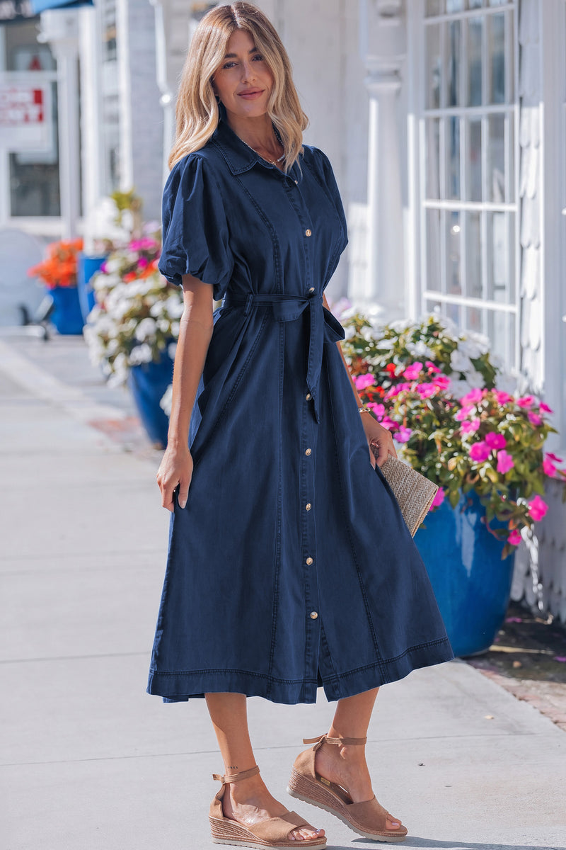 bubble denim dress Weekend Valentino Virgin Wool Midi Model is 5’8 chest tie Color:Picture Color Champagne