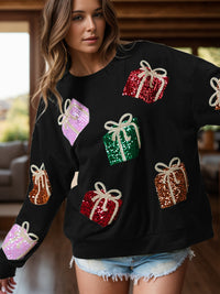 Hazel Blues® |  Sequin Gift Box Long Sleeve Sweatshirt