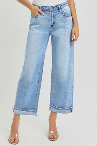 Hazel Blues® | RISEN Ankle Wide Leg Cuffed Jeans