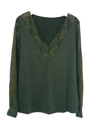 Hazel Blues® |  Lace Detail V-Neck Long Sleeve Blouse