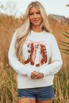 Hazel Blues® |  White Embroidered Bow Boots Graphic Drop Shoulder Sweater