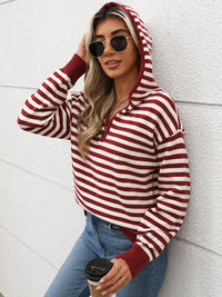 Hazel Blues® |  Perfee Striped Long Sleeve Hooded Sweater