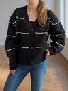 Hazel Blues® |  Striped Button Down V-Neck Long Sleeve Cardigan