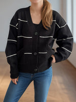 Hazel Blues® |  Striped Button Down V-Neck Long Sleeve Cardigan