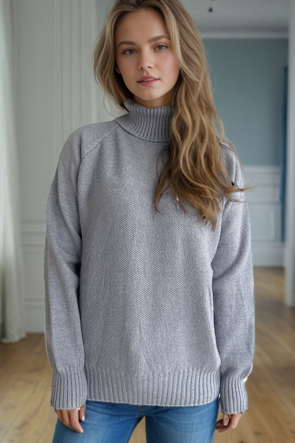 Hazel Blues® |  Ribbed Turtleneck Raglan Sleeve Sweater