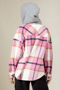 Hazel Blues® |  Drawstring Plaid Dropped Shoulder Hooded Shacket