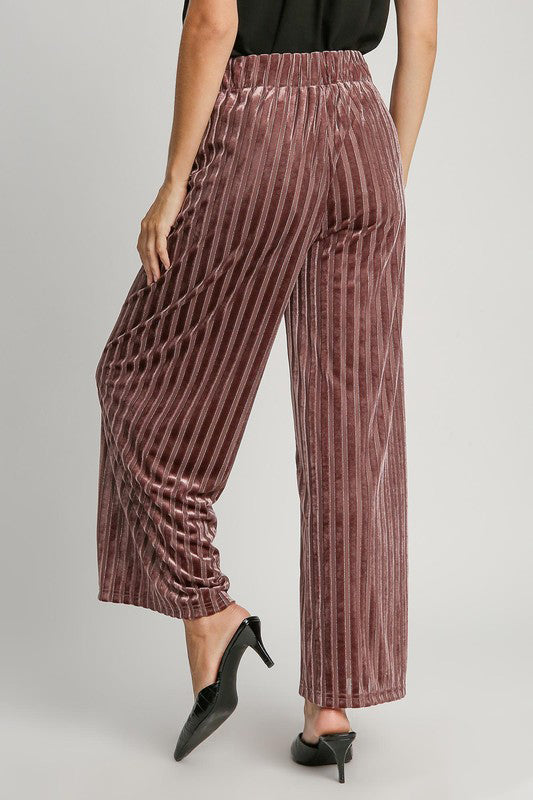 Hazel Blues® |  Umgee Elastic Waist Striped Wide Leg Velvet Pants