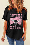 Hazel Blues® |  Black COWGIRL DONT CRY Steer Head Print Short Sleeve Top