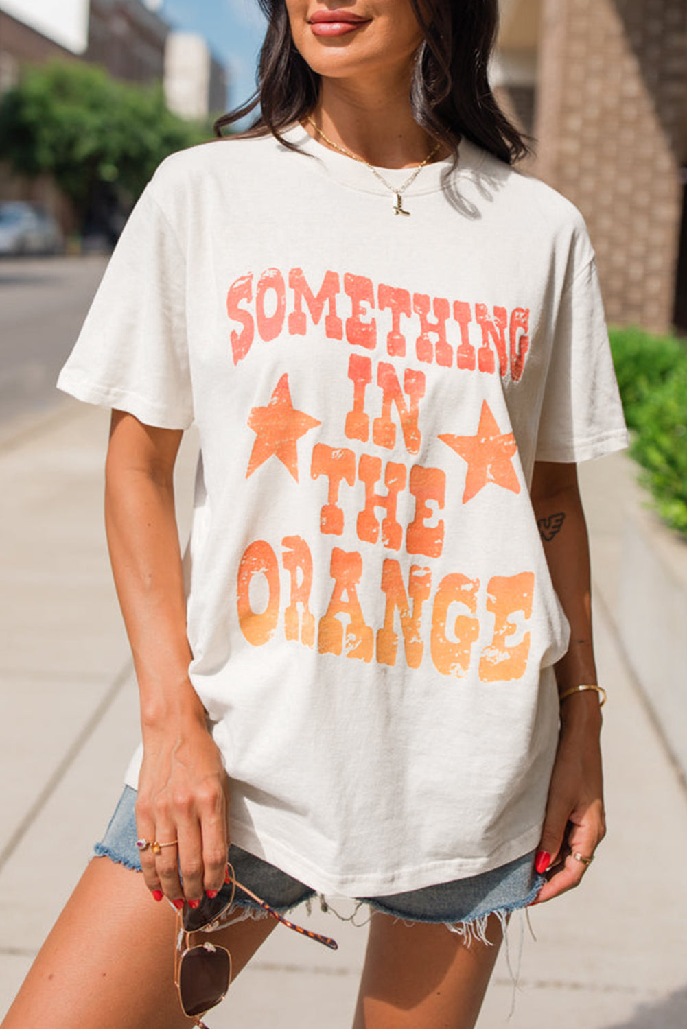 Hazel Blues® |  White SOMETHING IN THE ORANGE Graphic Crew Neck T Shirt