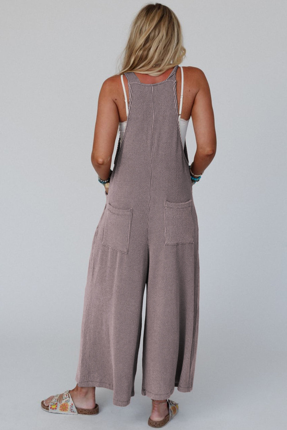 Hazel Blues® |  Philippine Gray Corded Adjustable Straps Wide Leg Loose Overall