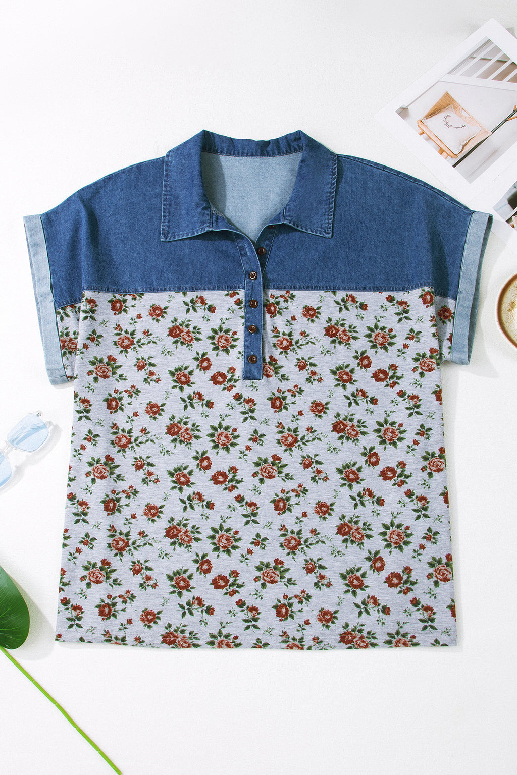 Hazel Blues® |  Garden Party Tee | Floral Denim Tee