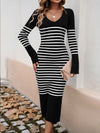 Hazel Blues® |  Striped V-Neck Long Sleeve Sweater Dress