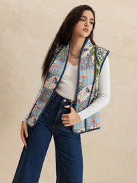 Hazel Blues® |  Printed Patchwork Contrast Piping Vest