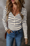 Hazel Blues® |  Striped V-Neck Long Sleeve Top