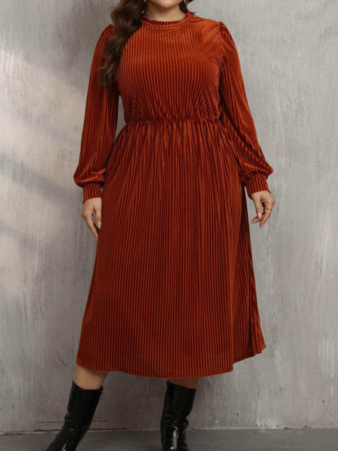 Hazel Blues® |  Round Neck Long Sleeve Midi Dress