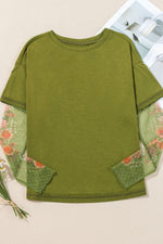 Hazel Blues® |  Faux Two Piece Floral Long Sleeve Patchwork Top