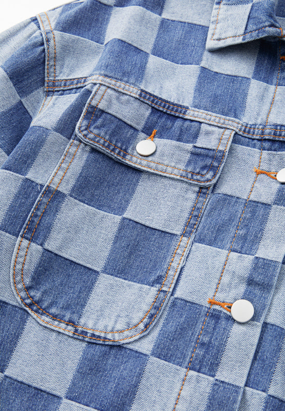 Hazel Blues® |  Checkered Button Up Denim Jacket