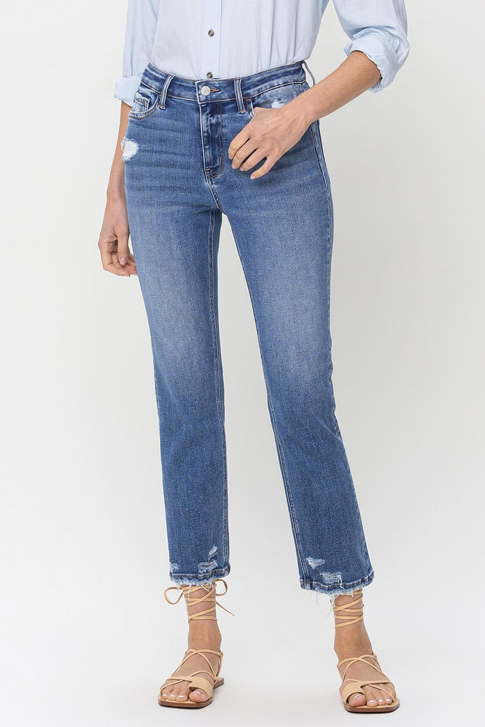 Hazel Blues® |  Lovervet High Rise Raw Hem Straight Jeans