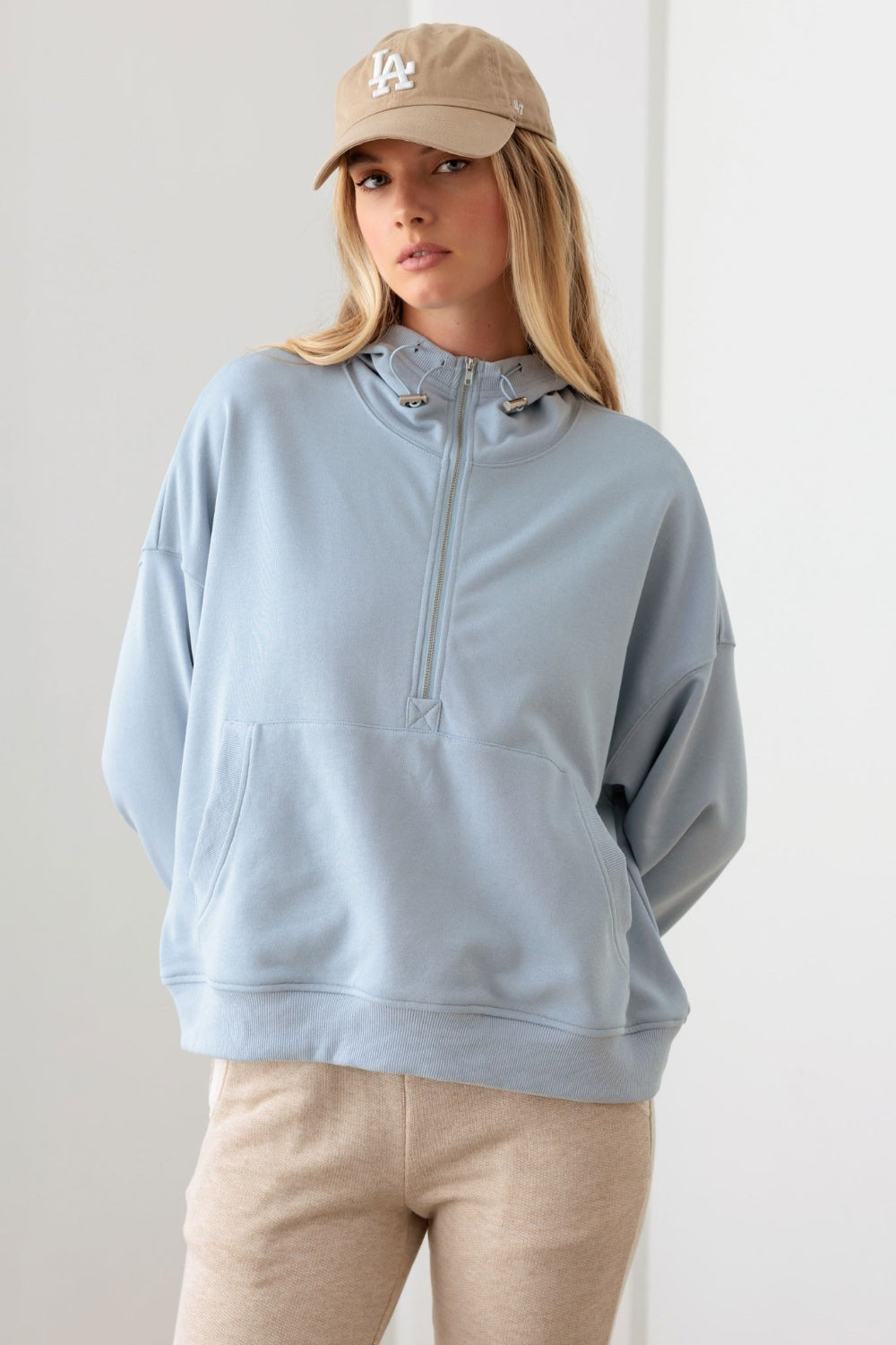 Hazel Blues® |  Le Lis Half Zip Drawstring Mock Neck Hoodie