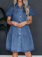 Hazel Blues® |  Pocketed Button Up Collared Neck Short Sleeve Denim Dress